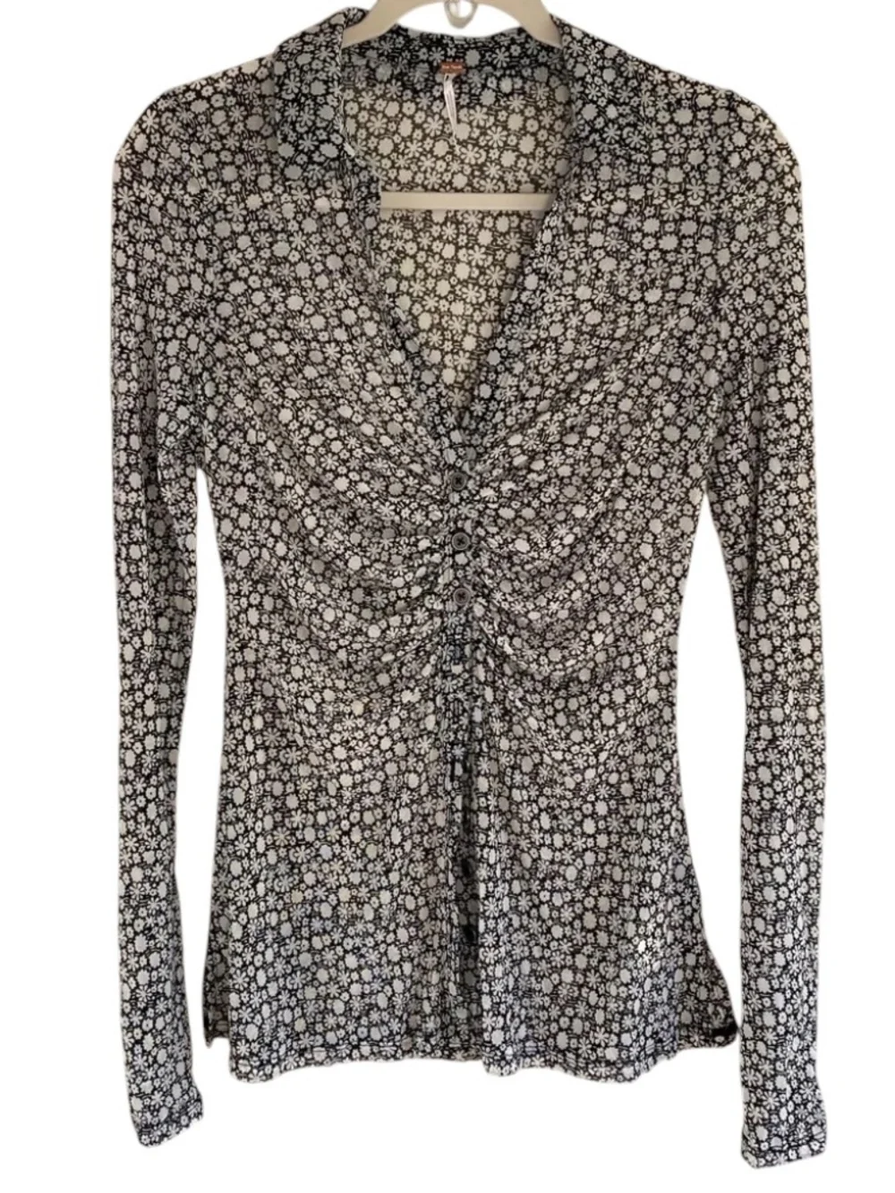 Free People Lucky Mesh Shirtee in Black and White (XL)